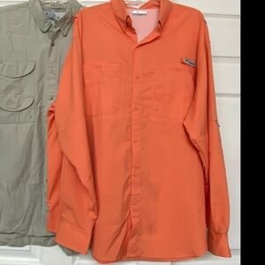 Columbia PFG Back Vented Button Front Active Wear Shirt Orange Sz XL